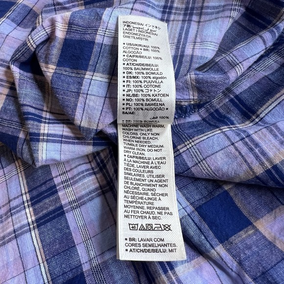 Goodthreads Women's XL Long-Sleeve‎ Shirt Blue Plaid Front Pocket Quarter Button - Picture 6 of 8